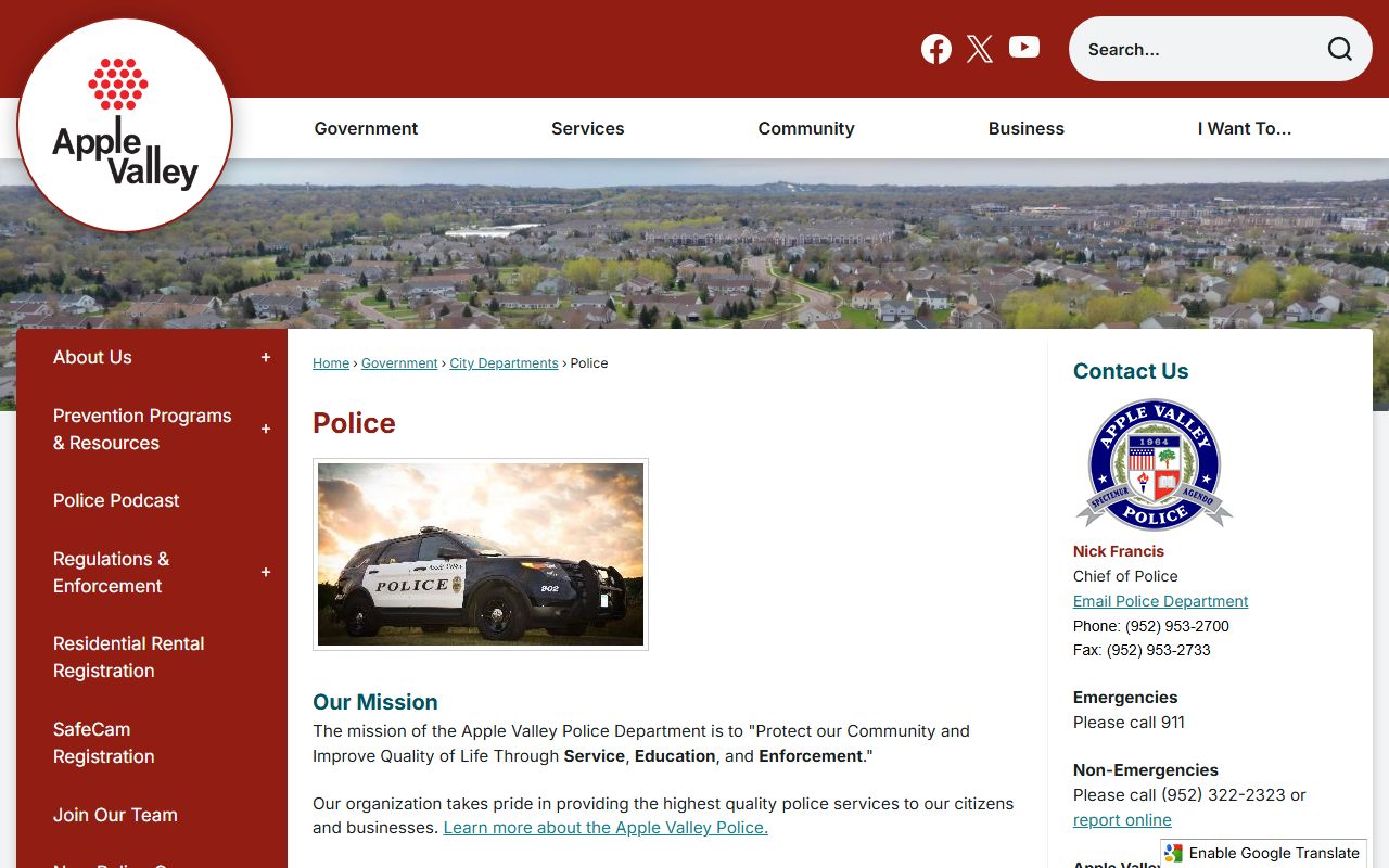 Apple Valley Police Department criminal history records