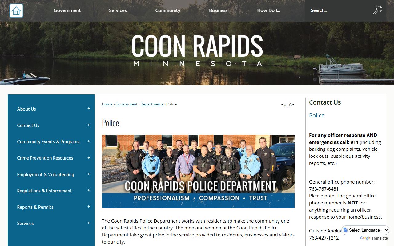 Coon Rapids Police Department criminal history records