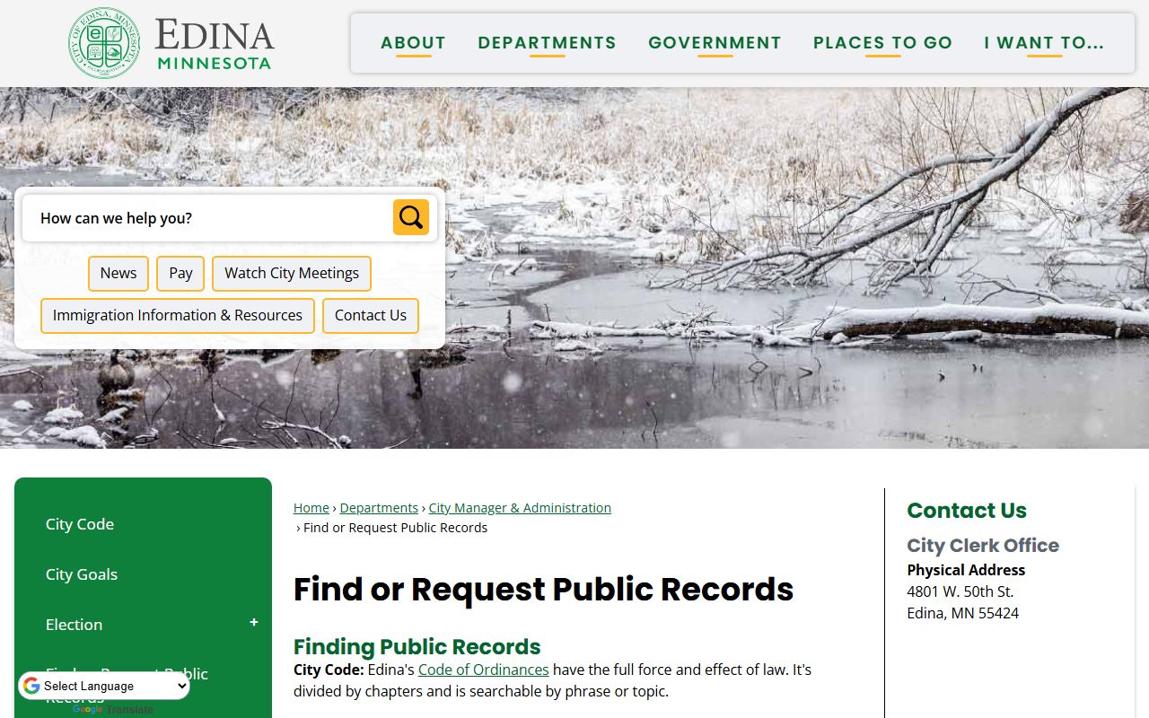 Edina criminal history records request page
