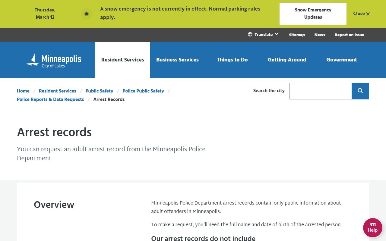 Minneapolis arrest records criminal history portal