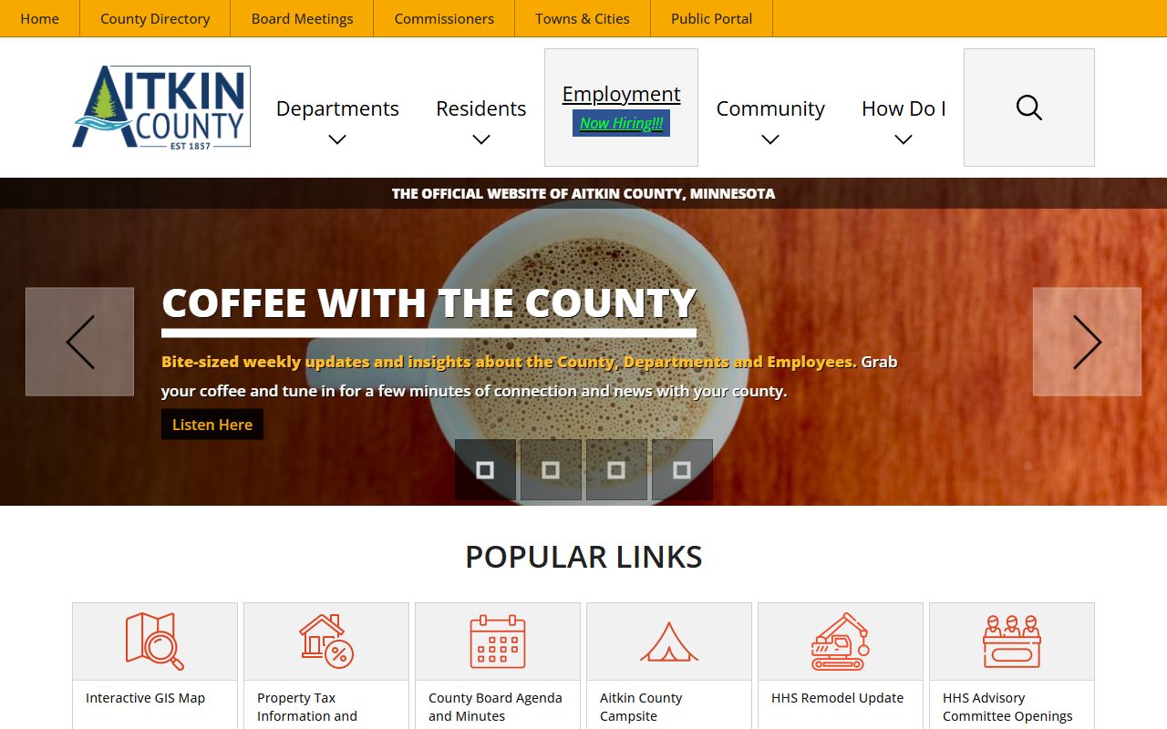 Aitkin County website showing Sheriff's Office and criminal history resources