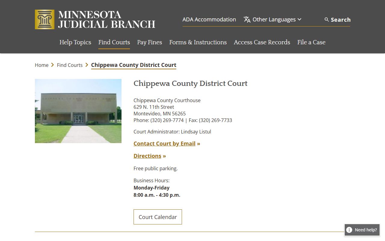 Chippewa County District Court page for criminal history records