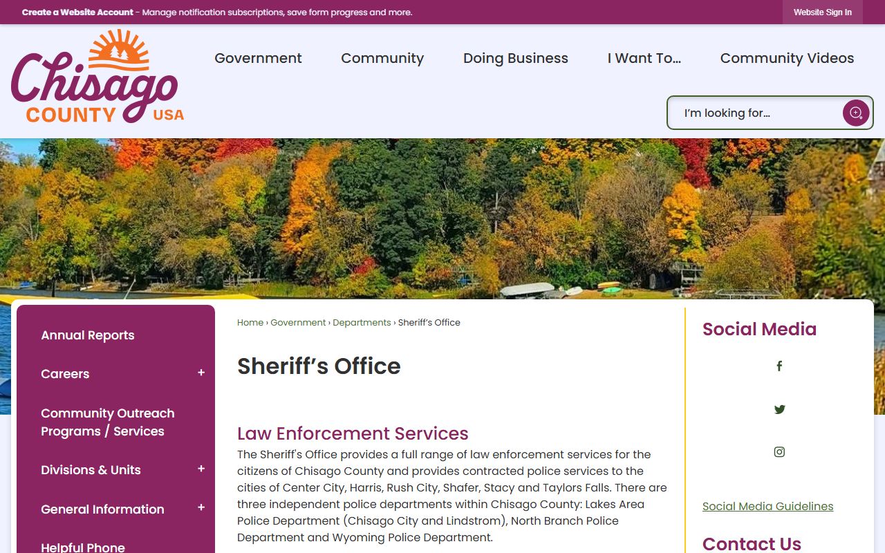Chisago County Sheriff website for criminal history records