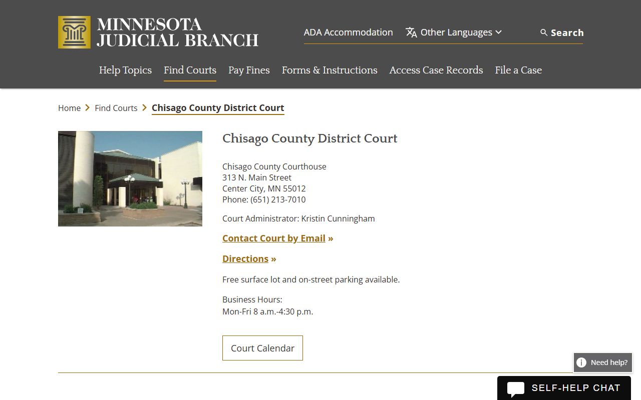 Chisago County District Court page for criminal history records