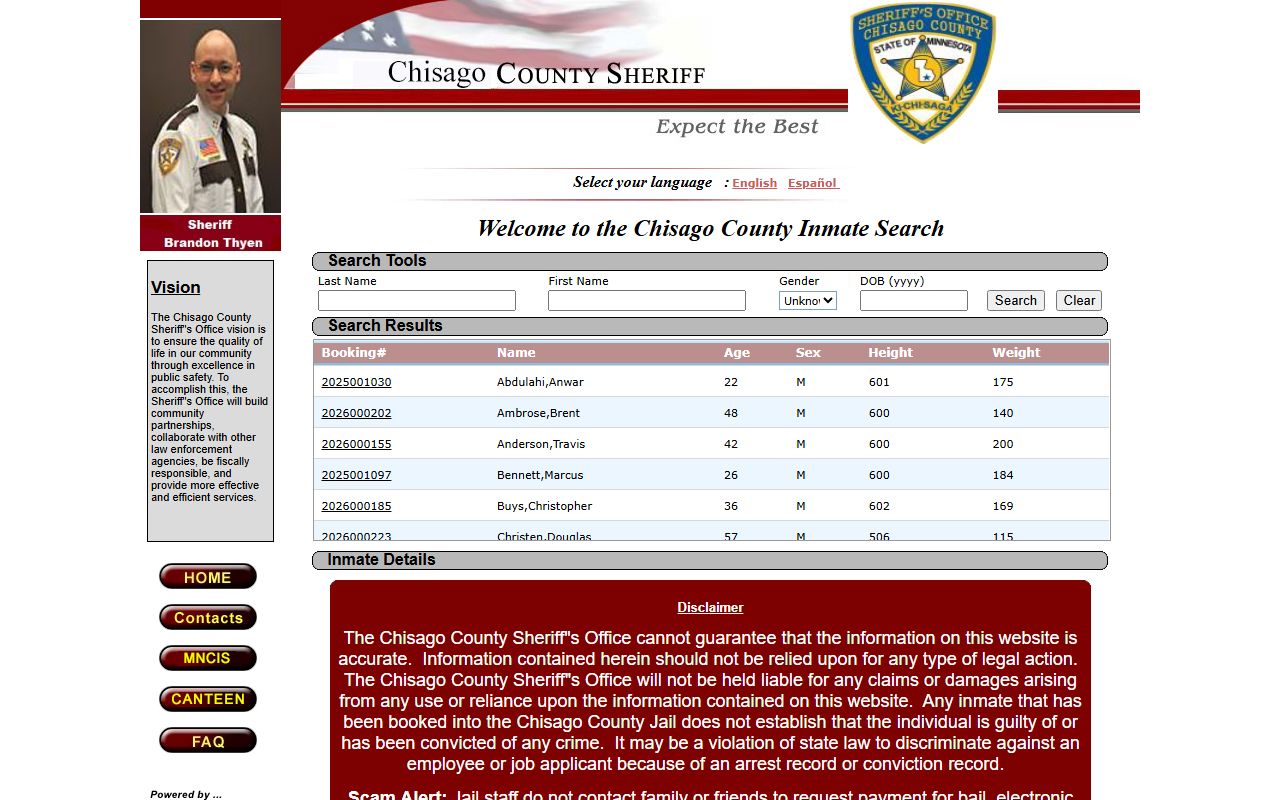 Chisago County inmate locator for criminal history searches