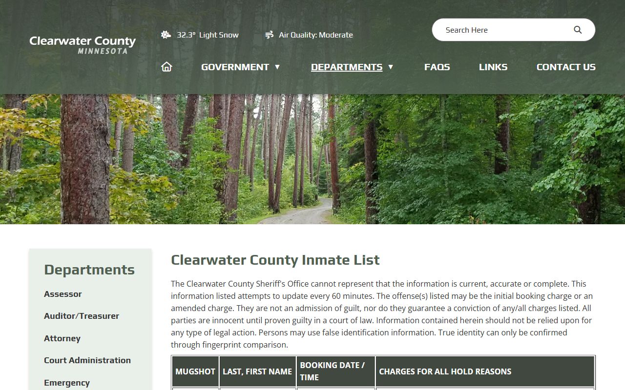 Clearwater County inmate list for criminal history searches
