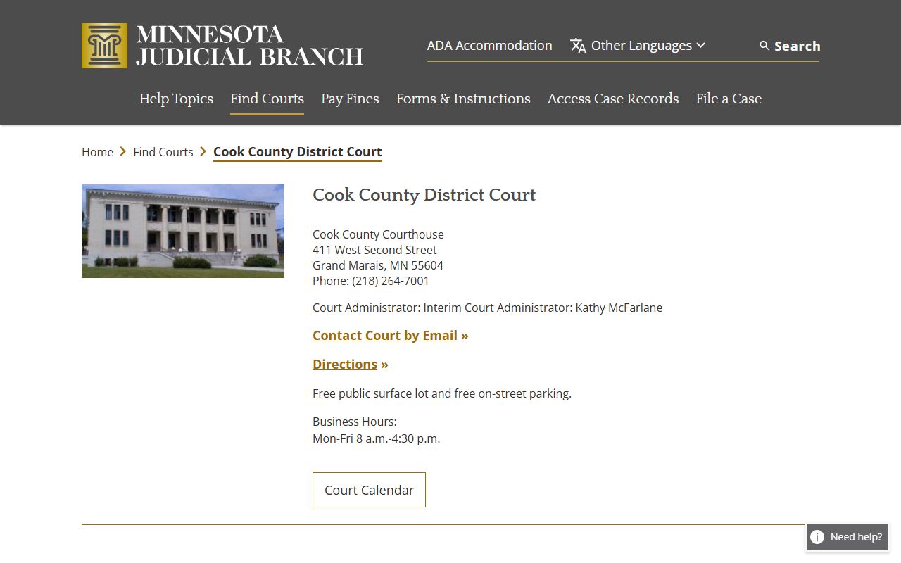 Cook County District Court page on Minnesota Courts for criminal history case access