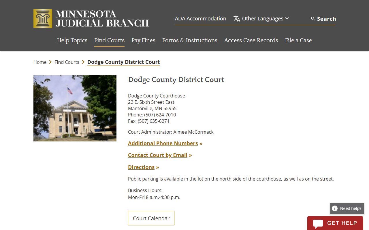 Dodge County District Court page showing criminal history case information