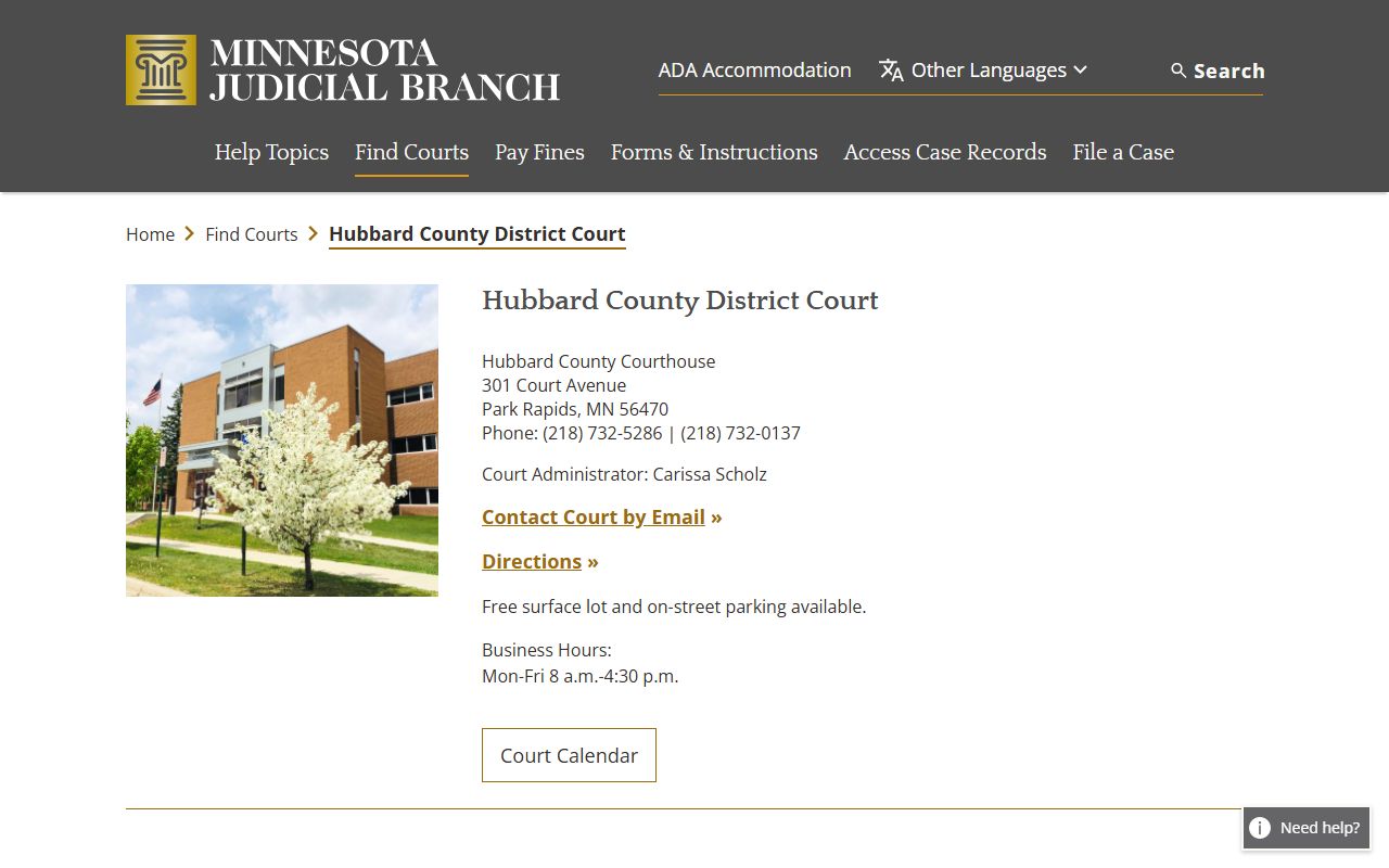 Hubbard County District Court criminal history