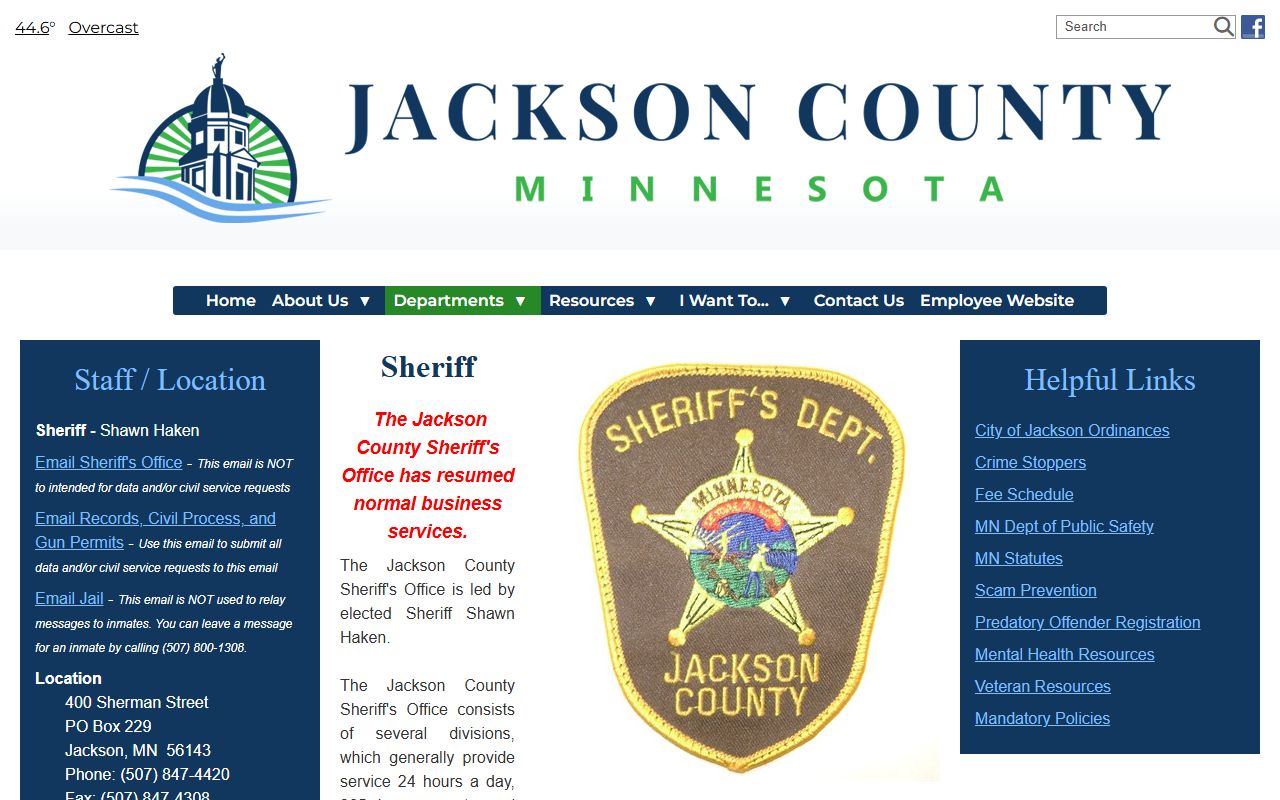 Jackson County Sheriff's Office page for criminal history records and law enforcement contact