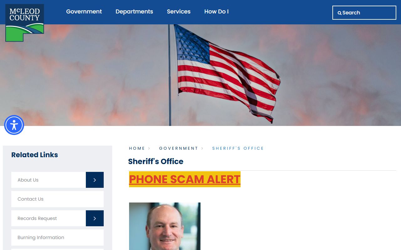 McLeod County Sheriff's Office website for criminal history records in Glencoe