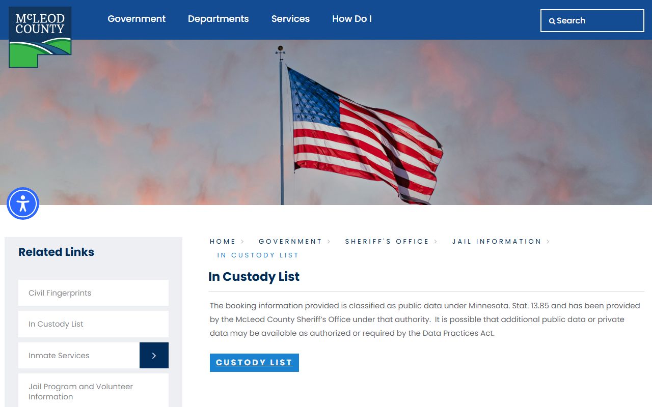 McLeod County in-custody jail list showing charges, bail, and photos