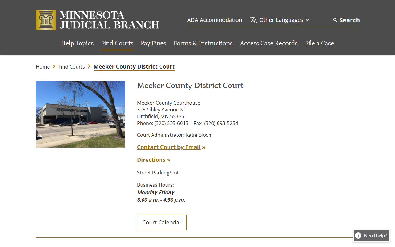 Meeker County District Court page for criminal history records in Litchfield Minnesota