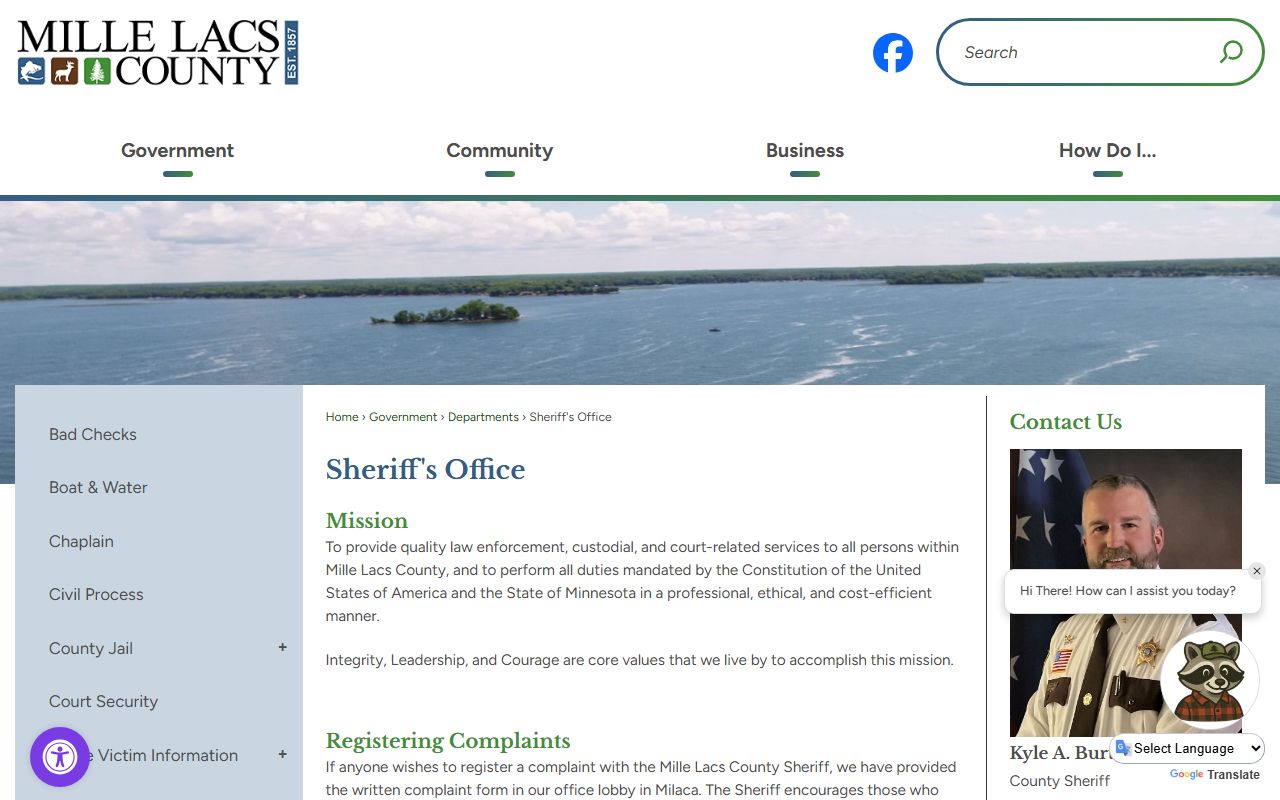 Mille Lacs County Sheriff's Office page for criminal history and arrest records in Milaca Minnesota