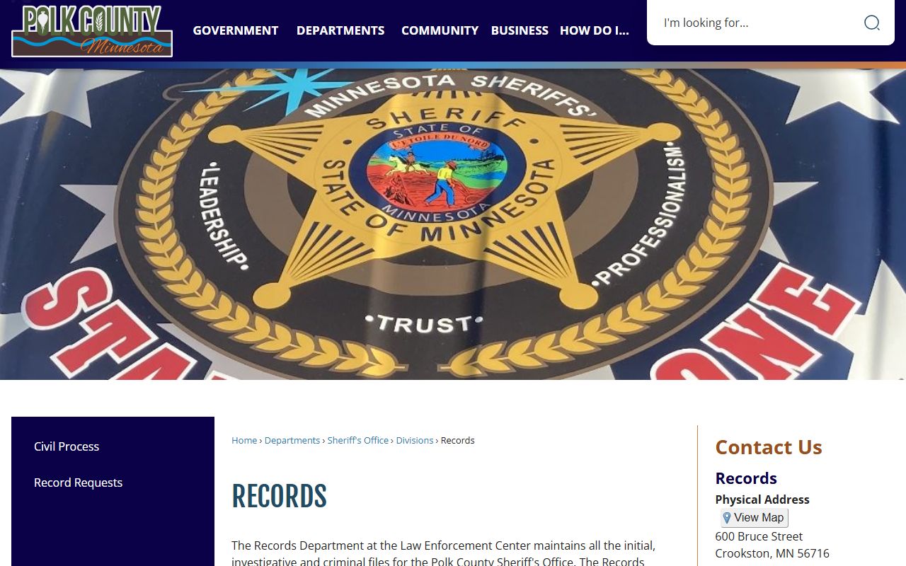 Polk County Records Department page for criminal history and arrest records requests