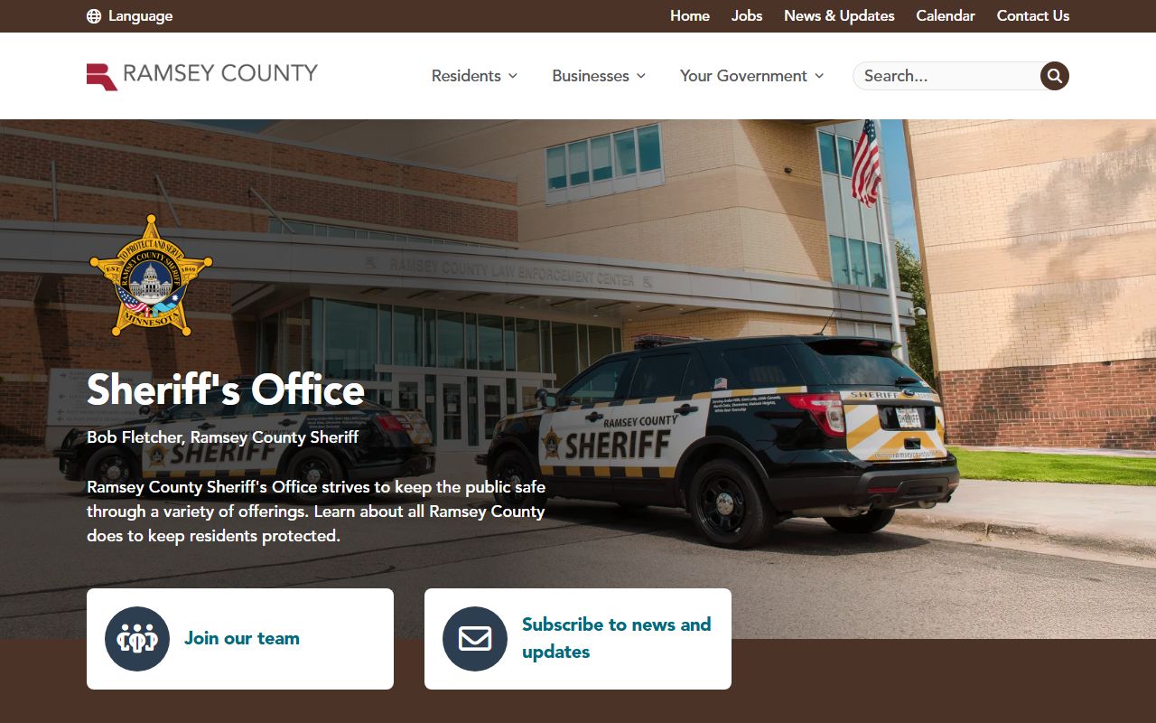 Ramsey County Sheriff's Office website showing criminal history and arrest record tools