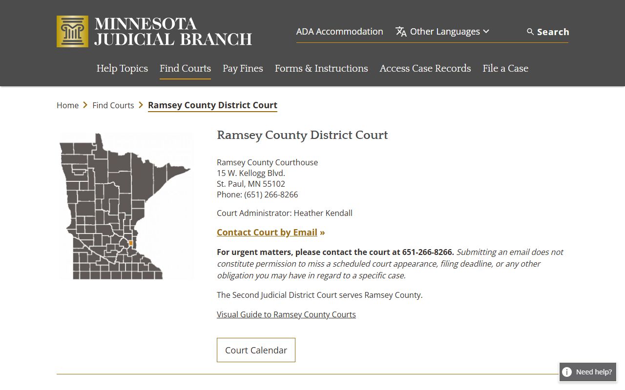 Ramsey County 2nd District Court page on Minnesota Courts website for criminal history records