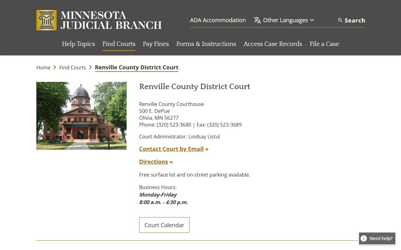 Renville County District Court criminal history records