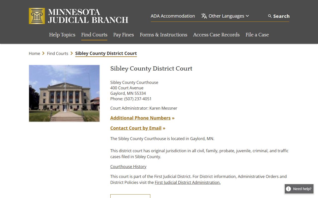 Sibley County District Court criminal history records