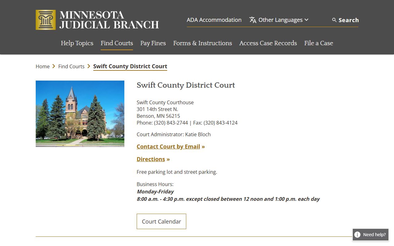 Swift County District Court criminal history search