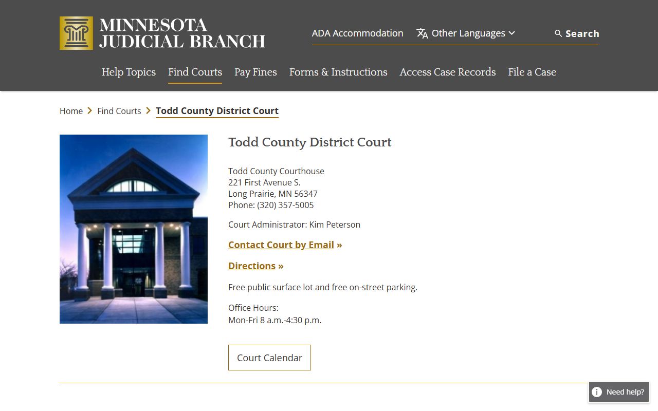 Todd County District Court criminal history records