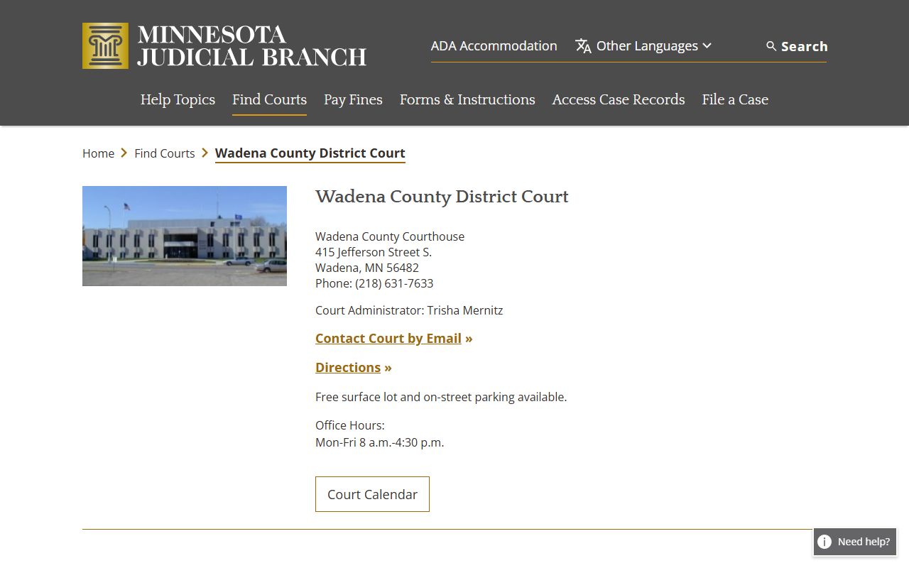 Wadena County District Court criminal history records