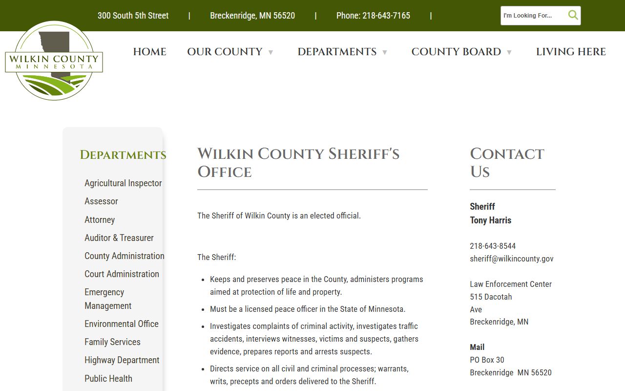 Wilkin County Sheriff criminal history records