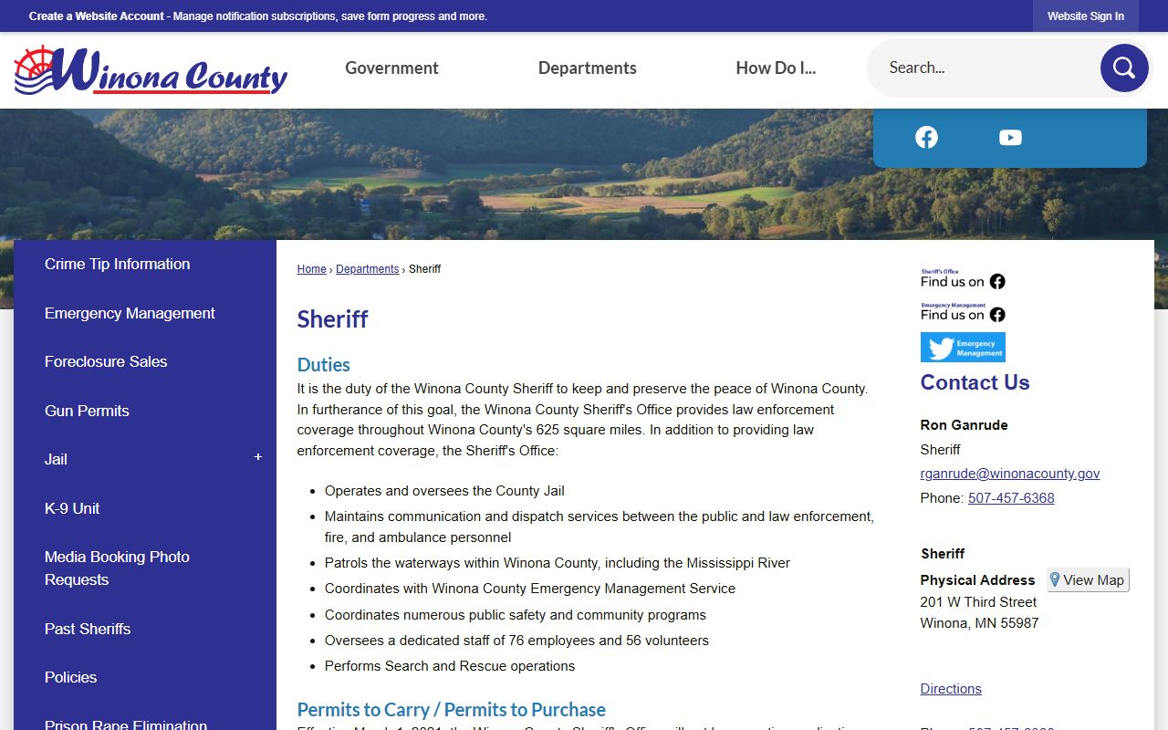 Winona County Sheriff criminal history records