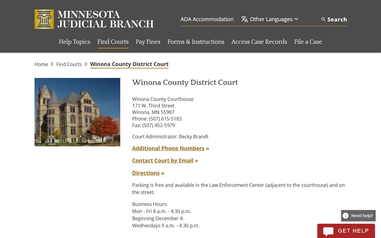 Winona County District Court criminal history records