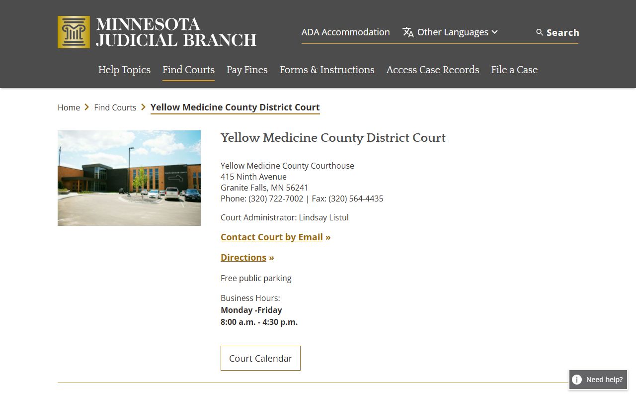 Yellow Medicine County District Court criminal history records