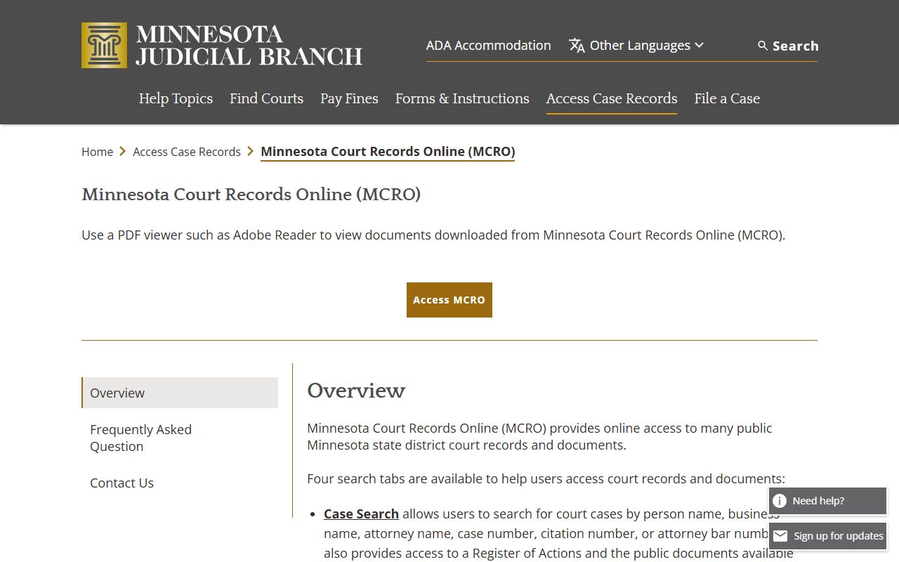 Minnesota Court Records Online MCRO - criminal case search information