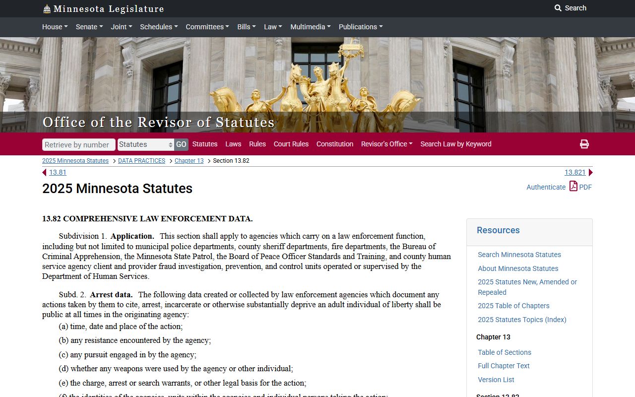 Minn. Stat. 13.82 - Minnesota law enforcement data and criminal history rules